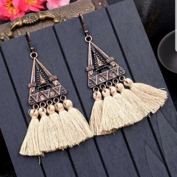 Boho Triangle Shaped Tassel Drop Earrings - Picture 2 of 4